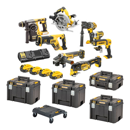 Juego de herramientas a batería DeWalt DCK 853 P4T 18 V DCD 996 + DCF 887 + DCH 273 + DCG 405 + DCS 367 + DCS 356 + DCS 565 + DCL 050 + 4 baterías de 5,0 Ah + cargador + 4x T STAK + carrito