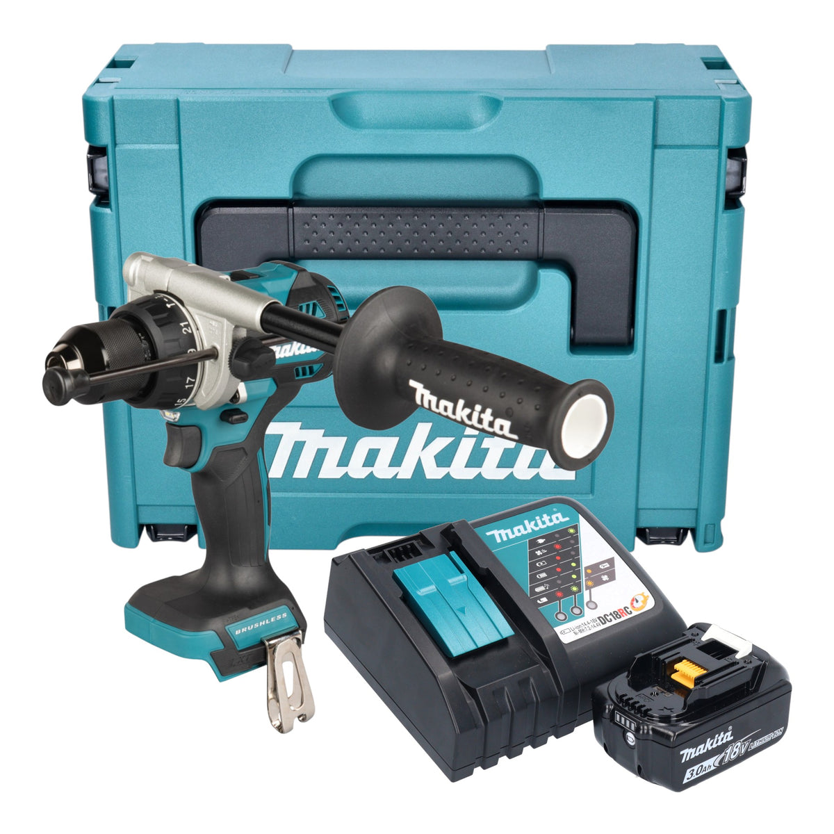Makita DHP 492 RF1J Akku Schlagbohrschrauber 18 V 141 Nm Brushless + 1x Akku 3,0 Ah + Ladegerät + Makpac