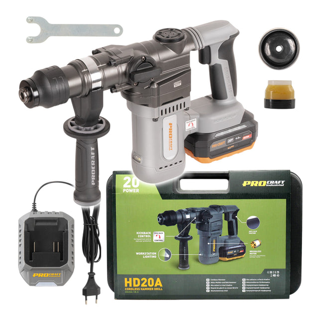 Procraft Industrial HD20A Akku Bohrhammer 20 V 3 8 J Brushless 1x Akku 4 0 Ah Ladegeraet Koffer 0 - toolbrothers
