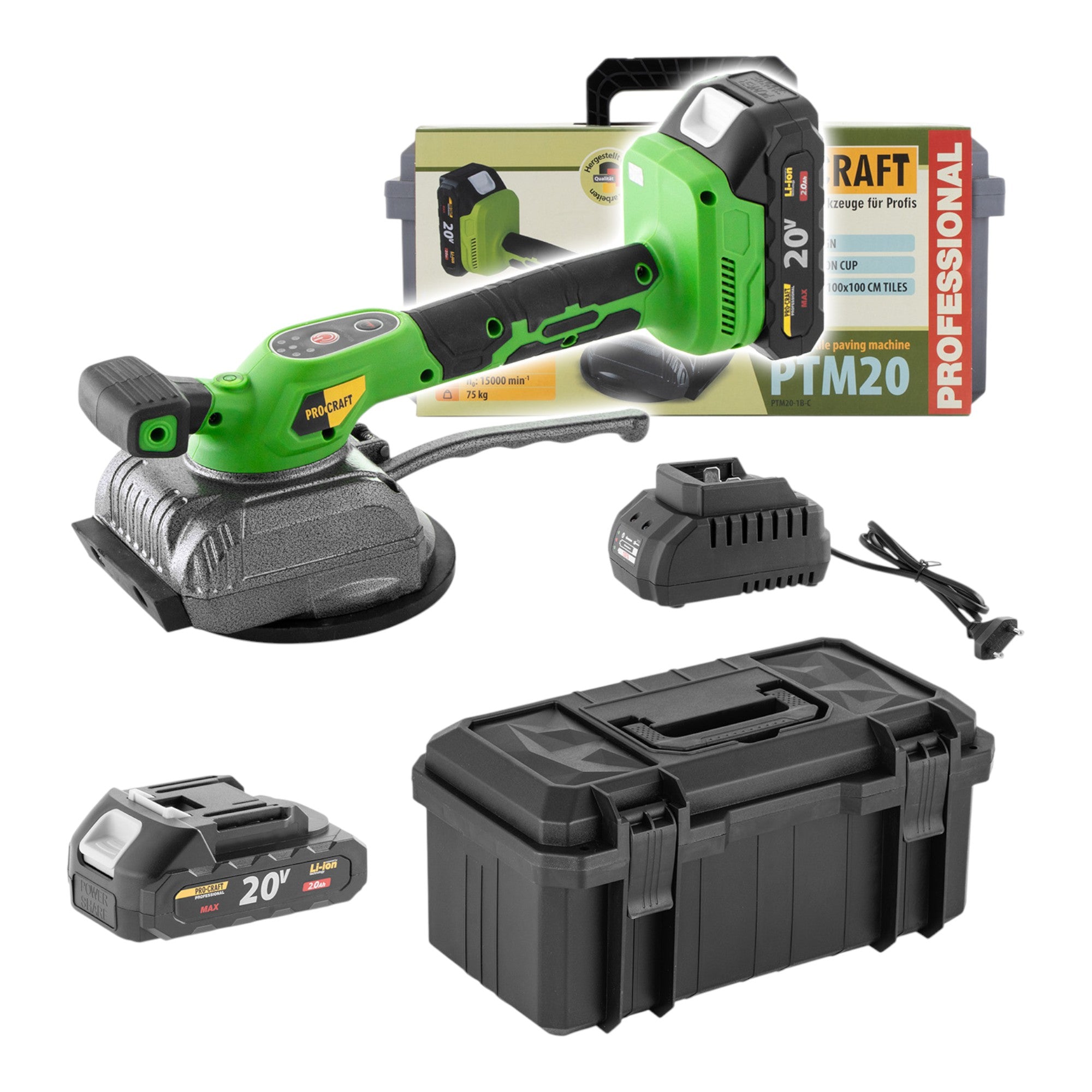 Procraft PTM20-1b-c Akku Vibration Fliesen Saugheber 20 V + 1x Akku 2, Toolbrothers Procraft PTM20-1b-c Akku Vibration Fliesen Saugheber 20 V + 1x Akku 2, Toolbrothers