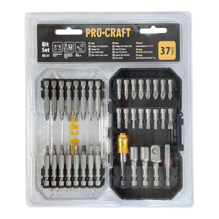 Procraft BS 37 Bit Set 37 teilig S2 Stahl Phillips Pozidriv Torx Hex Schlitz Vierkant 1 - toolbrothers