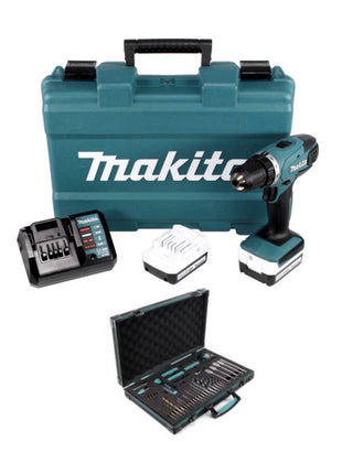 Makita DF 347 DWE 14.4V Li-ion Akku Bohrschrauber mit 2 x 1,5 Ah Akku und Ladegerät + Makita P-90261 Pro XL - Großes 70-teiliges Bit, Bohrer und Zubehör Set