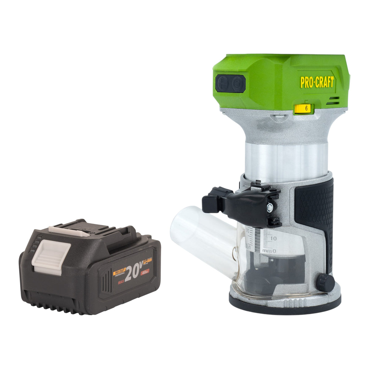 Procraft POB24bb Akku-Oberfräse 20 V 6 / 8 mm Brushless + 1x Akku 4,0 Ah - ohne Ladegerät