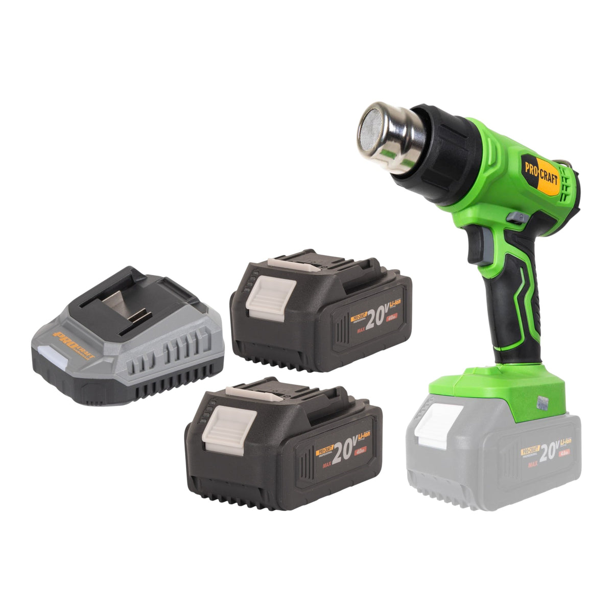 Procraft PH24bb Akku Heißluftpistole 20 V 50 - 550 °C + 2x Akku 4,0 Ah + Ladegerät