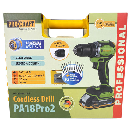 Procraft PA18Pro2 1B C Akku Bohrschrauber 20 V 30 Nm Brushless 1x Akku 2 0 Ah Ladegeraet 13 tlg Bit Set Koffer 4 - toolbrothers