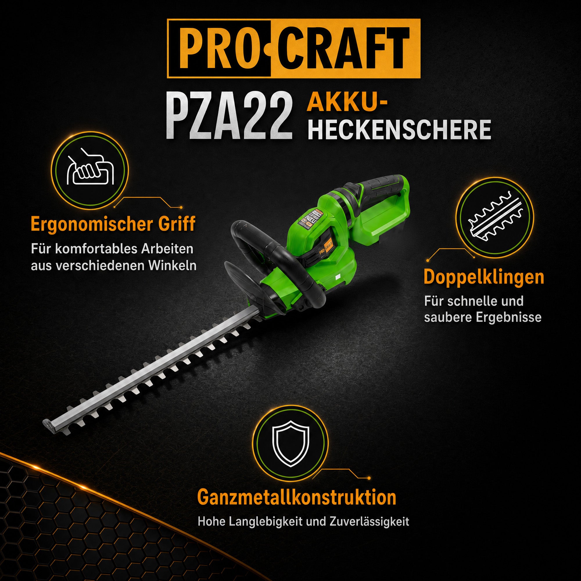 Procraft PZA22 Akku Heckenschere 20 V 510 mm Solo ohne Akku ohne Ladegeraet 1 - toolbrothers