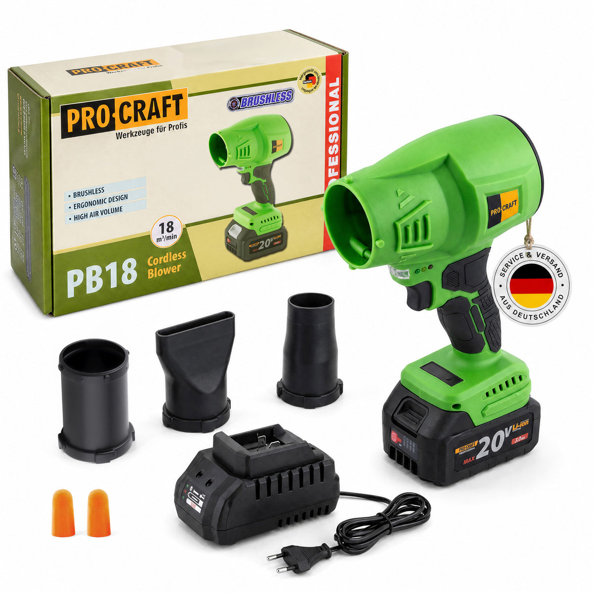 Procraft PB18 Akku Laubbläser 20 V + 1x Akku 3,0 Ah + Ladegerät