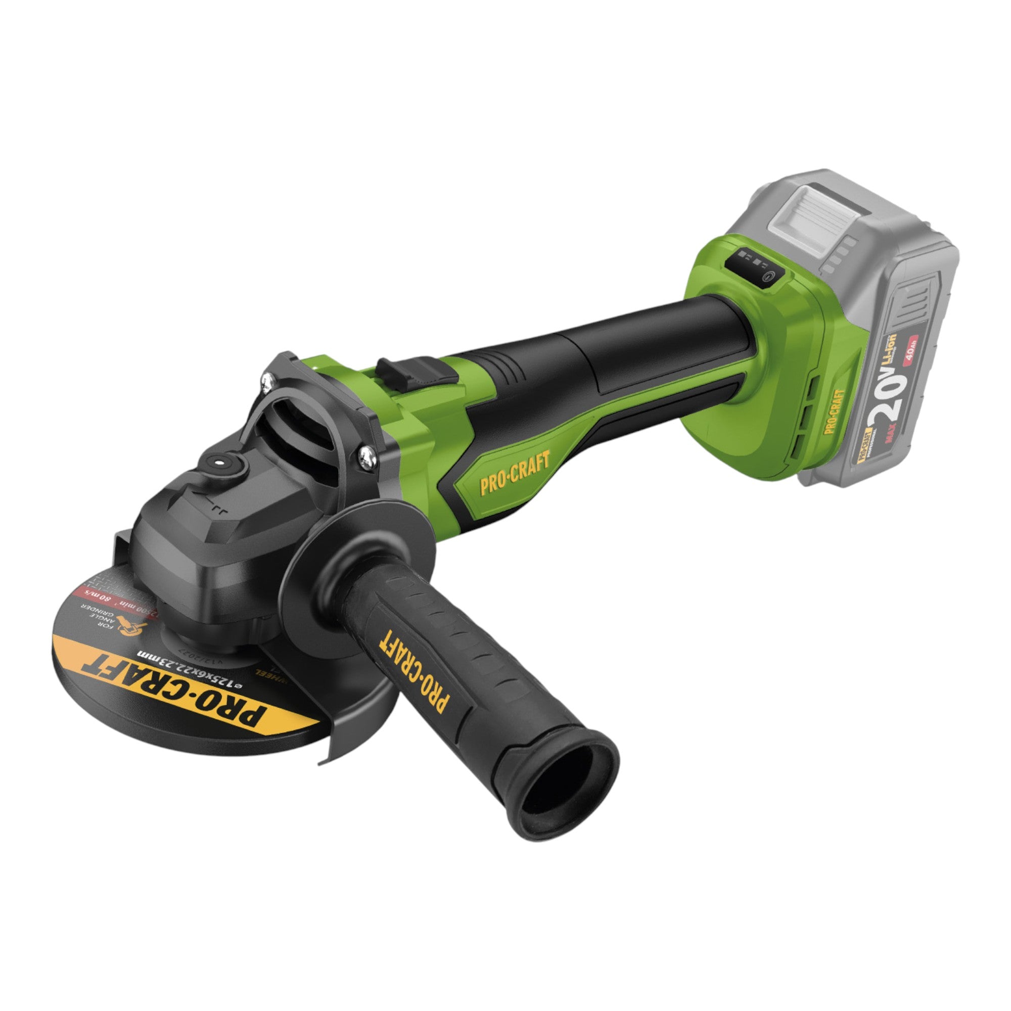 Procraft PGA22 BB Akku Winkelschleifer 20 V 125 mm Brushless 2x Akku 2 0 Ah Ladegeraet 3 - toolbrothers