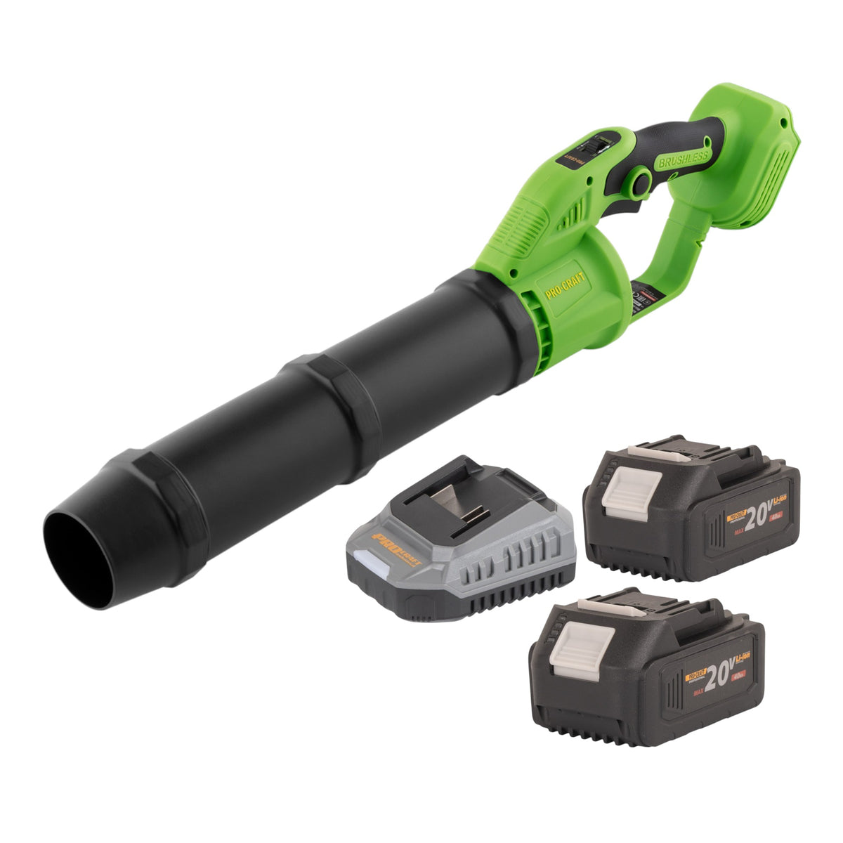 Procraft PB24bb Akku Laubbläser 20 V Brushless + 2x Akku 4,0 Ah + Ladegerät