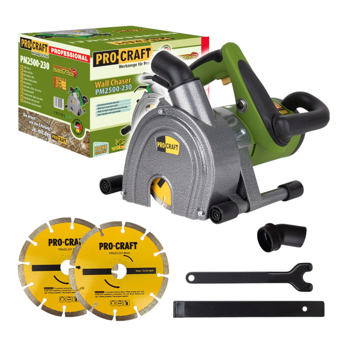 Procraft PM2500-230 Mauernutfräse 1700 Watt 45 mm + 2x Trennscheibe