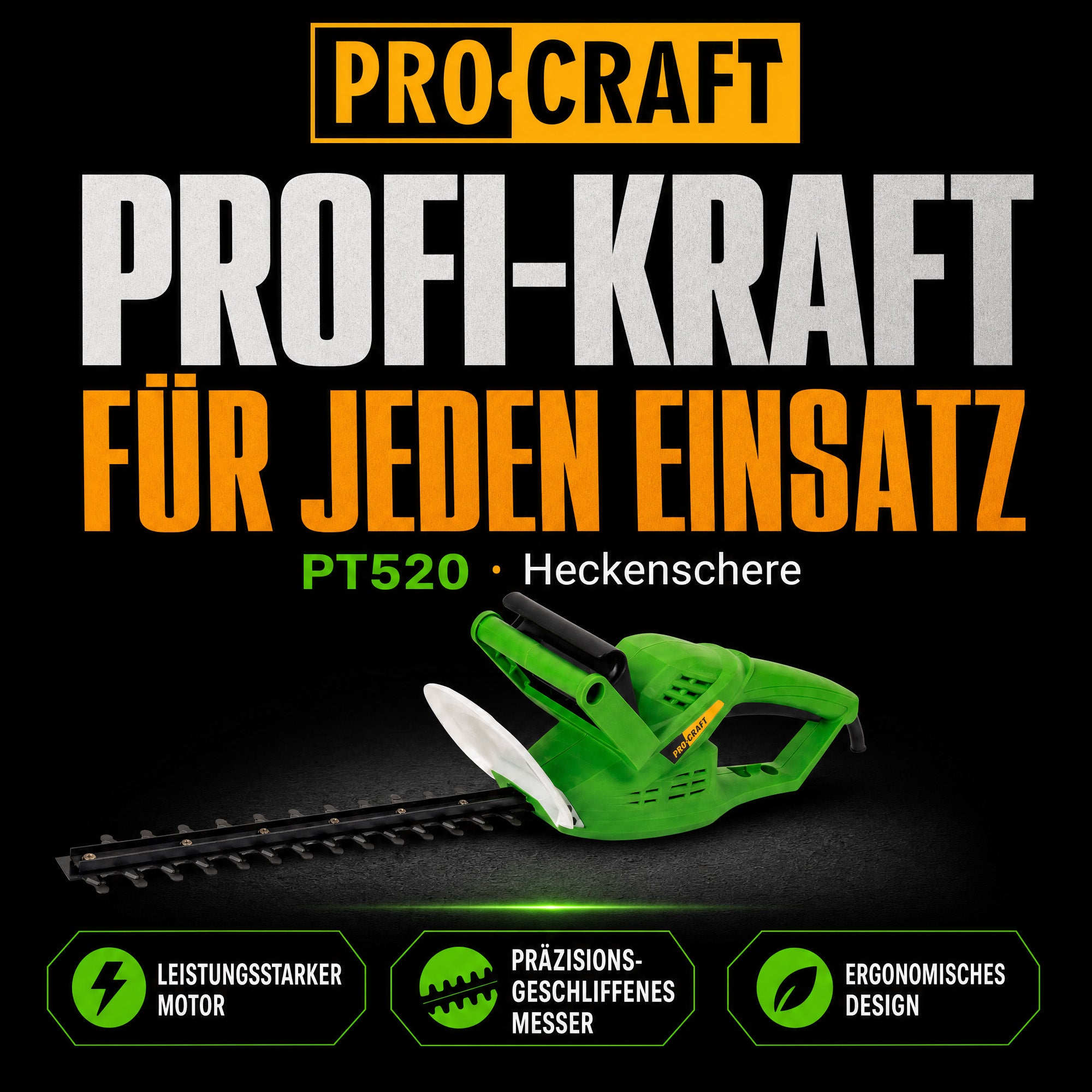 Procraft PT520 Heckenschere 520 Watt 410 mm Schnittlaenge 20 mm Schnittstaerke 1 - toolbrothers