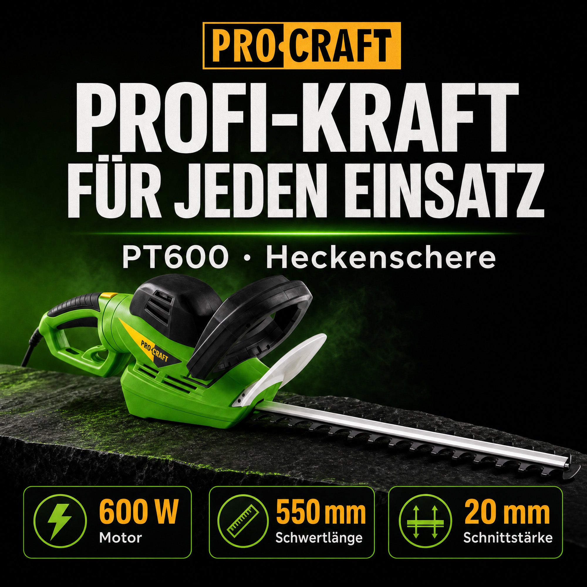 Procraft PT600 Heckenschere 600 Watt 550 mm Schnittlaenge 20 mm Schnittstaerke 2 - toolbrothers