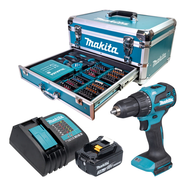 Makita DHP 490 SF1X9 Akku Schlagbohrschrauber 18 V 65 Nm Brushless 1x Akku 3 0 Ah Ladegeraet 96 tlg Zubehoer Set Koffer 0 - toolbrothers