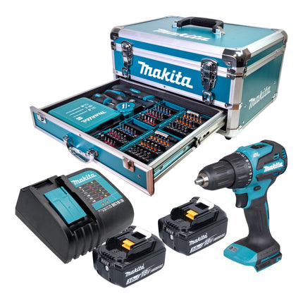 Makita DHP 490 SFX9 Akku Schlagbohrschrauber 18 V 65 Nm Brushless 2x Akku 3 0 Ah Ladegeraet 96 tlg Zubehoer Set Koffer 0 - toolbrothers