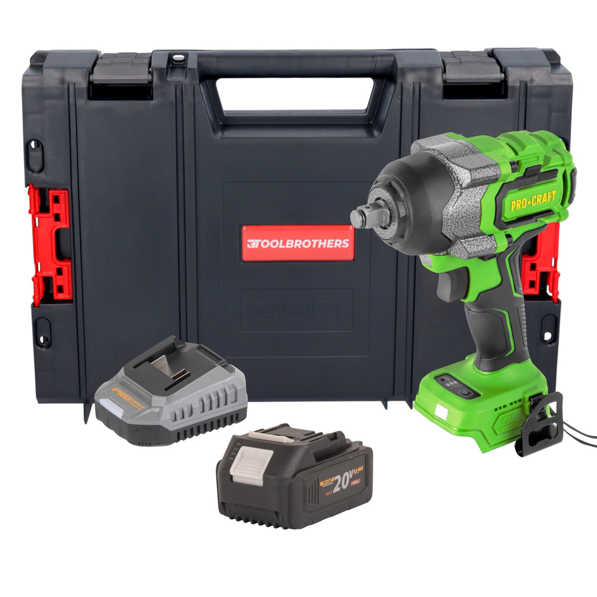 Procraft PWA36bb Akku Schlagschrauber 20 V 850 Nm 1/2" Brushless + 1x Akku 4,0 Ah + Ladegerät + RHINO Toolcase
