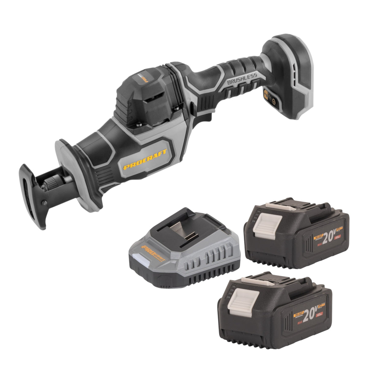 Procraft Industrial RS20Abb Recipro Säbelsäge 20 V Brushless + 2x Akku 4,0 Ah + Ladegerät