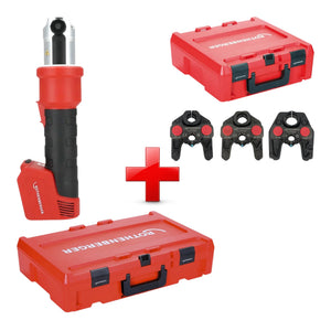 Rothenberger ROMAX NANO Akku Pressmaschine 18 V 34 kN CAS + 3 tlg. TH Pressbacken Set + Rocase - ohne Akku, ohne Ladegerät