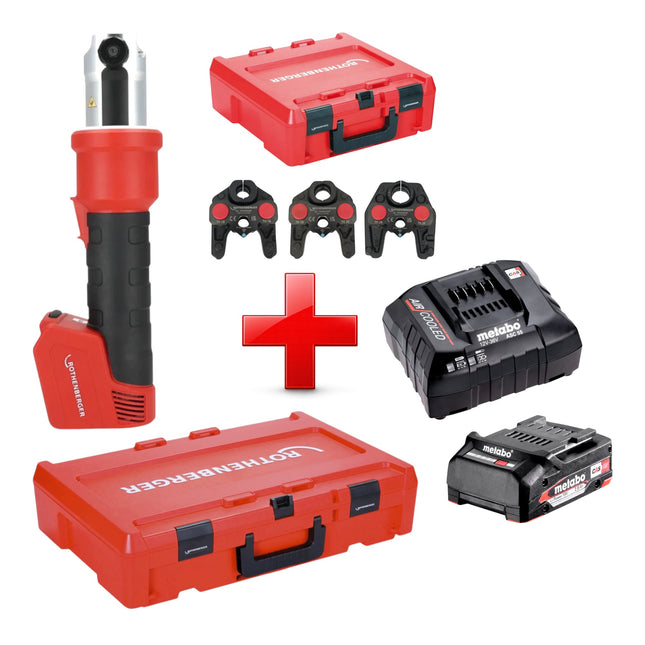 Rothenberger ROMAX NANO Akku Pressmaschine 18 V 34 kN CAS 1x Akku 2 0 Ah Ladegeraet 3 tlg TH Pressbacken Set Rocase 0 - toolbrothers