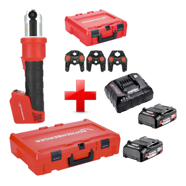 Rothenberger ROMAX NANO Akku Pressmaschine 18 V 34 kN CAS 2x Akku 2 0 Ah Ladegeraet 3 tlg SV Pressbacken Set Rocase 0 - toolbrothers