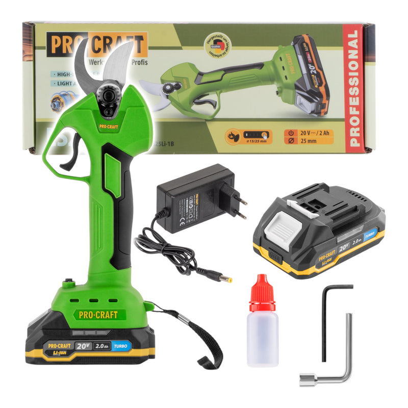 Procraft ES25Li Akku Astschere Gartenschere 20 V 25 mm 1x Akku 2 0 Ah Ladegeraet 0 - toolbrothers