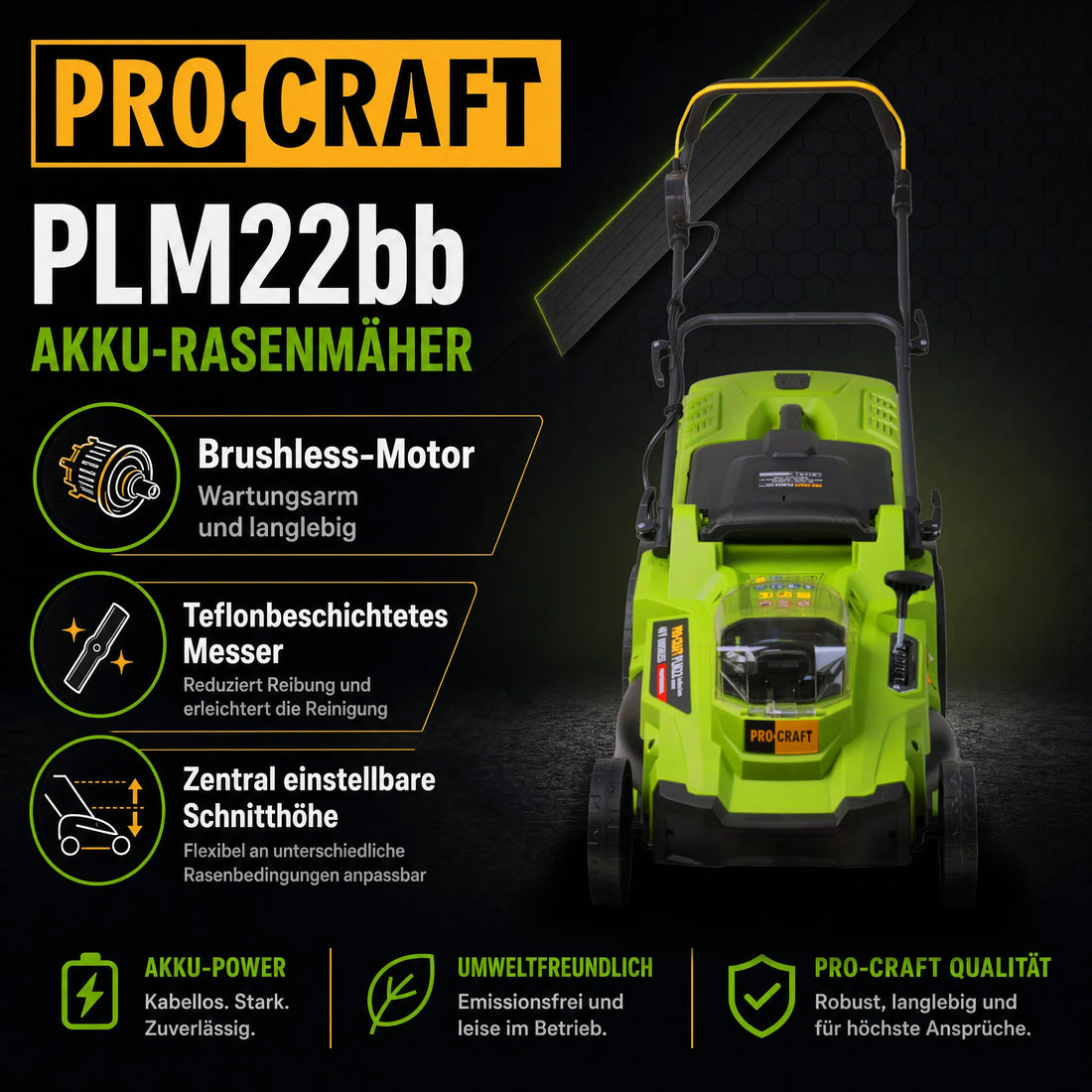 Procraft PLM22bb Akku Rasenmäher 40 V ( 2x 20 V ) 430 mm Brushless Solo - ohne Akku, ohne Ladegerät