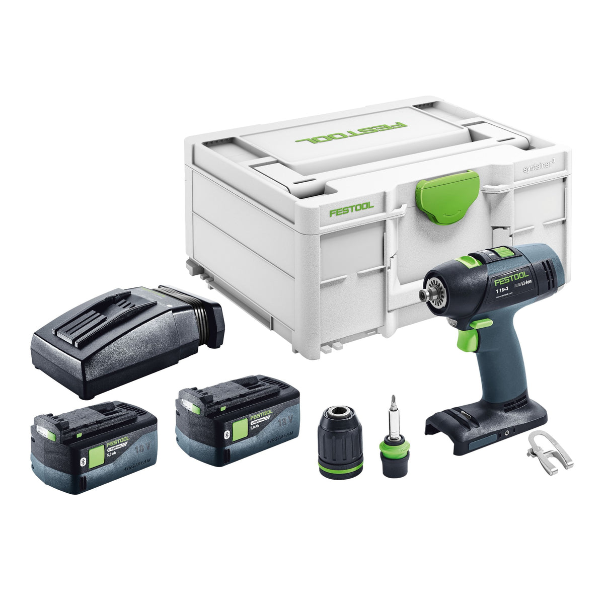 Festool T 18+3-Basic Akku Bohrschrauber 18 V 50 Nm Brushless + 2x Akku 5,0 Ah + Ladegerät + Systainer