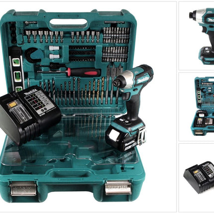 Makita DTD 155 STTK Akku Schlagschrauber 18 V Brushless mit 5,0 Ah Akku, Ladegerät und 101 tlg. Zubehör Set - Toolbrothers