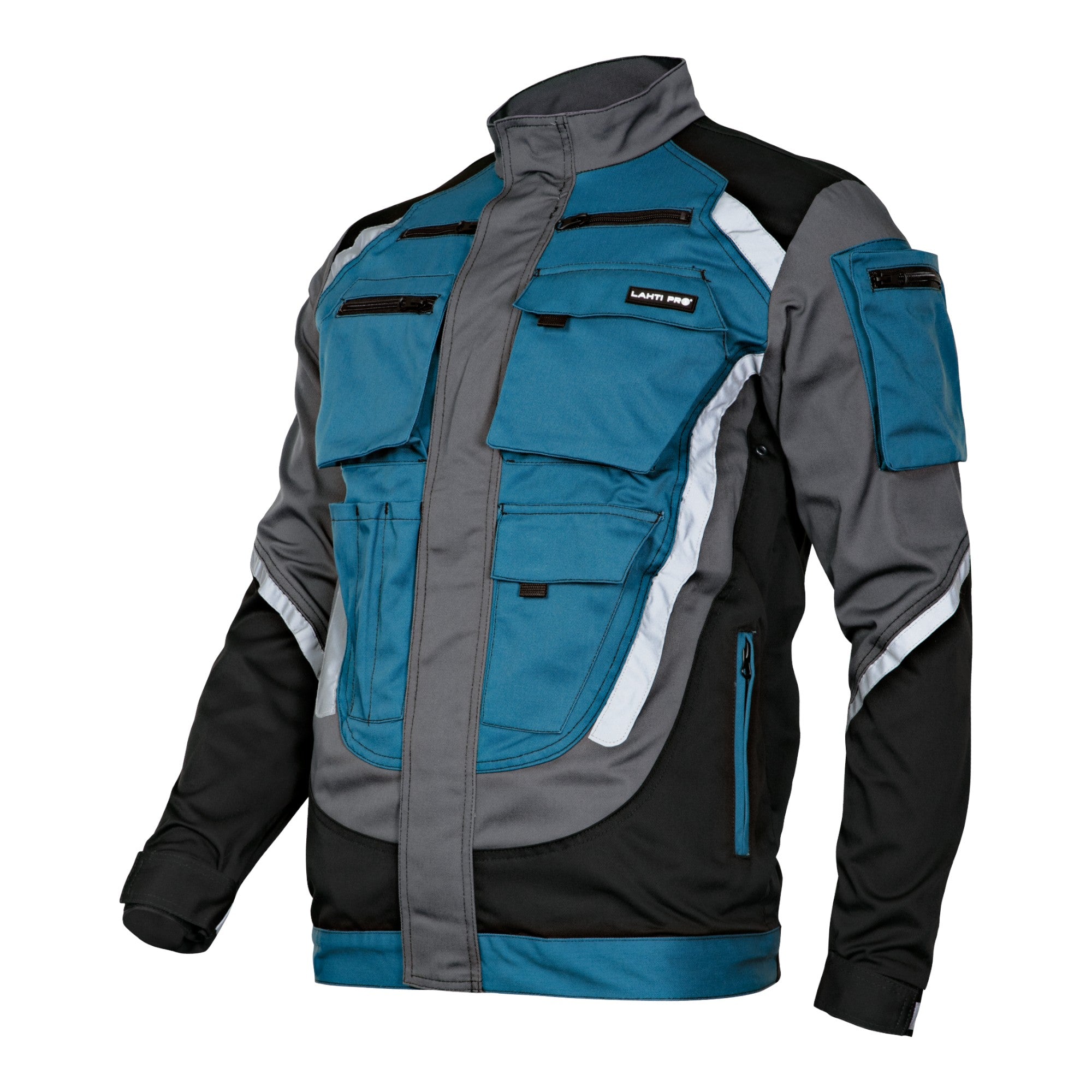 LAHTI PRO Arbeitsjacke mit Reflexstreifen Groesse M L4040302 schwarz grau tuerkis 1 - toolbrothers