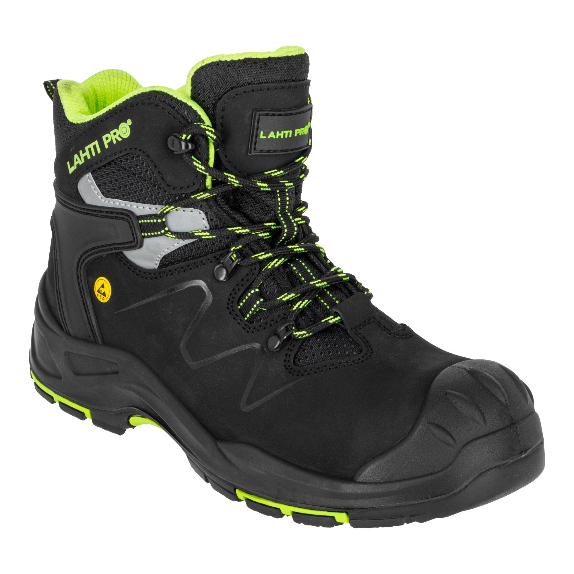 LAHTI PRO Sicherheitsstiefel Nubuk S3 FO HRO SR Groesse 43 L3013043 schwarz gruen 1 - toolbrothers