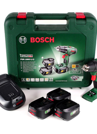 Bosch Heimwerker PSR 1800 Li-2 3X 18 V Akku Bohrschrauber im Transportkoffer + 3 x 1,5 Ah Akku + Ladegerät ( 06039A3102 ) - Toolbrothers