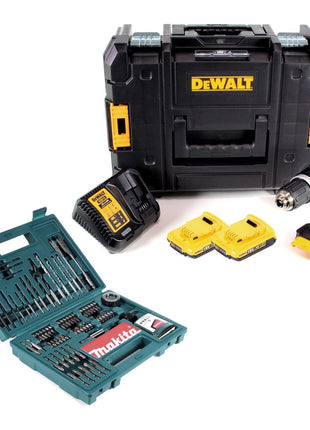 DeWalt DCD 785 D2 Akku Schlagbohrschrauber 18V 60Nm + 2x Akkus 2,0Ah + Ladegerät + Makita Bit & Bohrer-Set im TSTAK Koffer - Toolbrothers