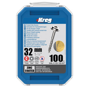 KREG Pocket-Hole Linsenkopfschraube 32 mm 100 Stk ( SML-C125-100 ) Vierkant Antrieb Teilgewinde Grobgewinde selbstschneidend verzinkt