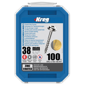 KREG Pocket-Hole Linsenkopfschraube 38mm 100 Stk. ( SML-C150-100 ) Vierkantantrieb Teilgewinde Grobgewinde selbstschneidend verzinkt