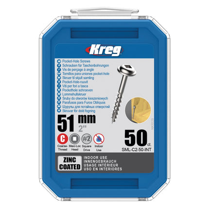 KREG Pocket-Hole Linsenkopfschraube 51 mm 50 Stk ( SML-C2-50 ) Vierkantantrieb Teilgewinde Grobgewinde selbstschneidend verzinkt - Toolbrothers
