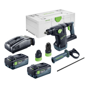 Festool KHC 18 EB-Basic Akku Kombihammer 18 V 2,6 J SDS-Plus Brushless + 2x Akku 8,0 Ah + Schnellladegerät + Systainer