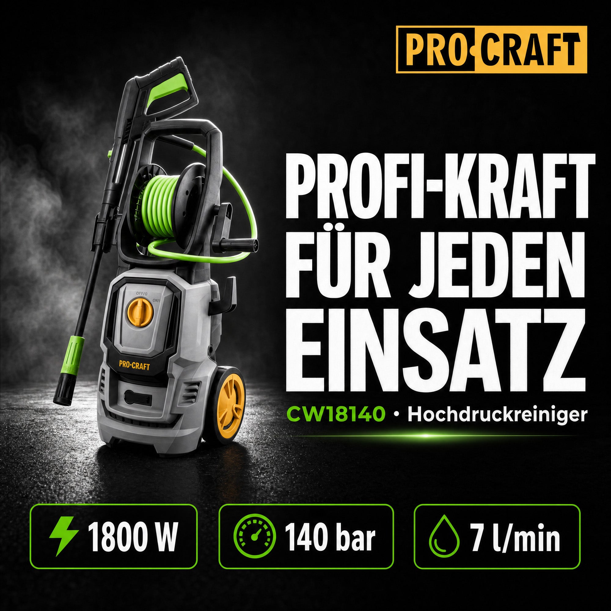Procraft CW1 8 140 Kaltwasser Hochdruckreiniger 1800 Watt 140 bar 7 l min Zubehoer Max Wassertemperatur 40 C 1 - toolbrothers