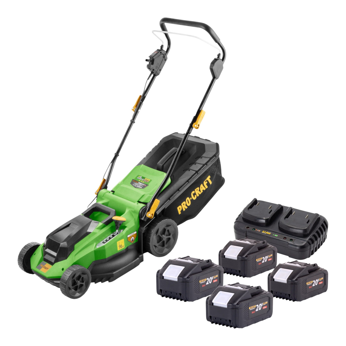 Procraft PLM21bb Akku Rasenmäher 40 V ( 2x 20 V ) 380 mm Brushless + 4x Akku 8,0 Ah + Ladegerät