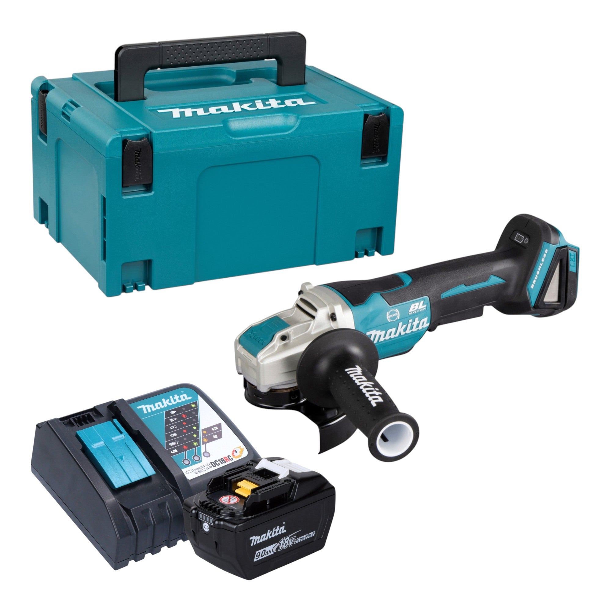 Makita DGA 520 ZX1 Akku Winkelschleifer 18 V 125 mm X LOCK Brushless 1x Akku 9 0 Ah Ladegeraet Makpac 0 - toolbrothers