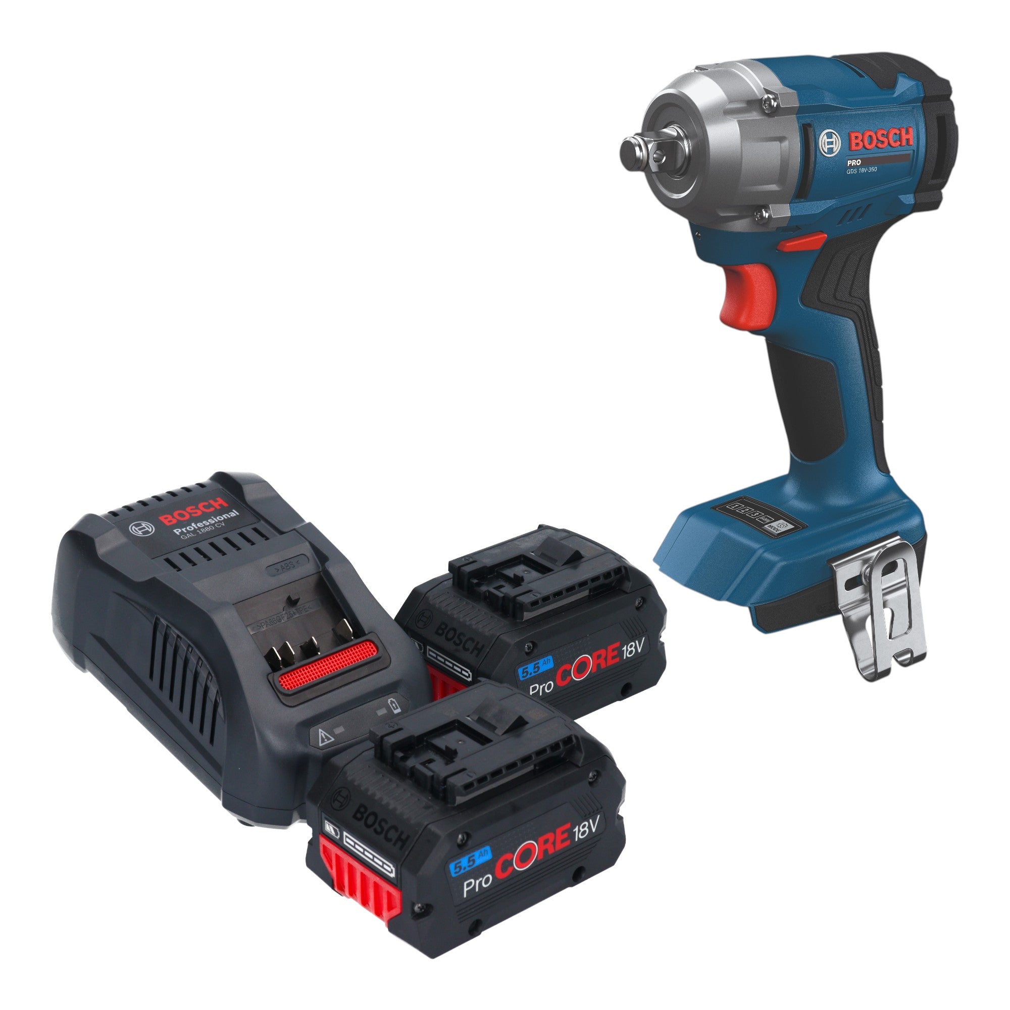 Bosch GDS 18V 350 Professional Akku Drehschlagschrauber 18 V 350 Nm 1 2 Brushless 2x ProCORE Akku 5 5 Ah Ladegeraet 0 - toolbrothers
