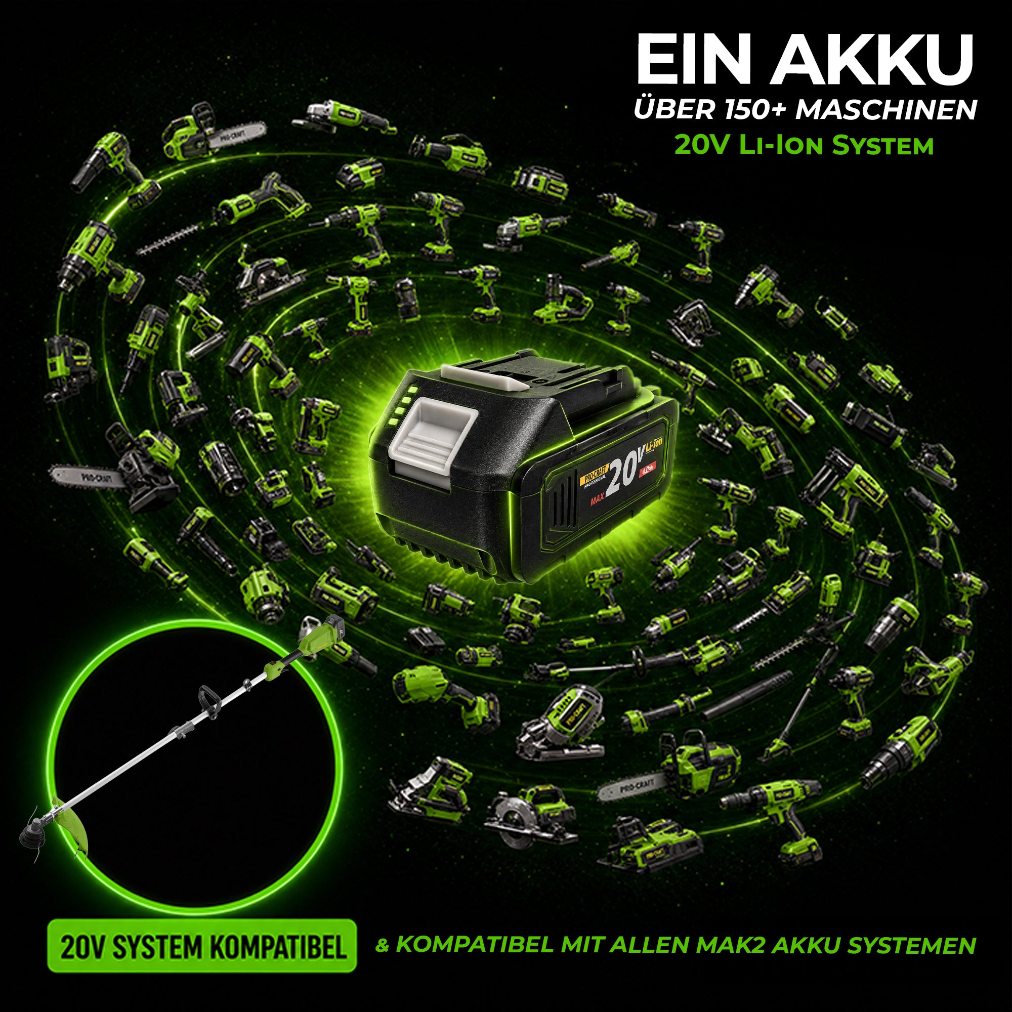 Procraft ATA 20S Akku Freischneider 20 V 420 mm Brushless 1x Akku 4 0 Ah Ladegeraet 2 - toolbrothers