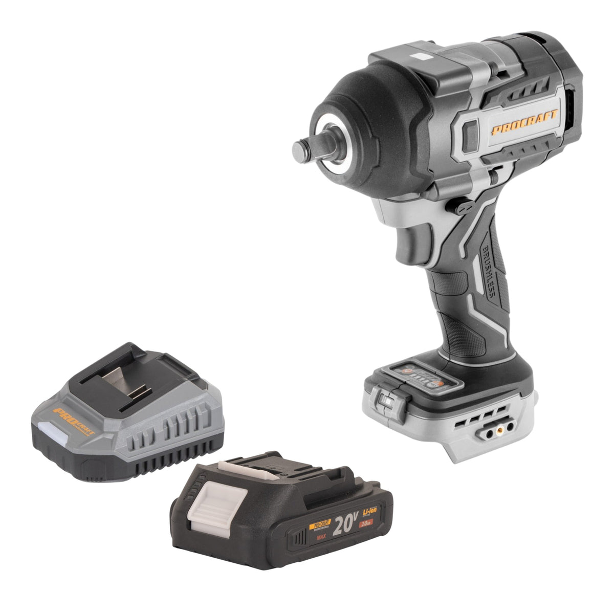 ProCraft Industrial IW850A-BB Akku Schlagschrauber 20 V 850 Nm 1/2" Brushless + 1x Akku 2,0 Ah + Ladegerät