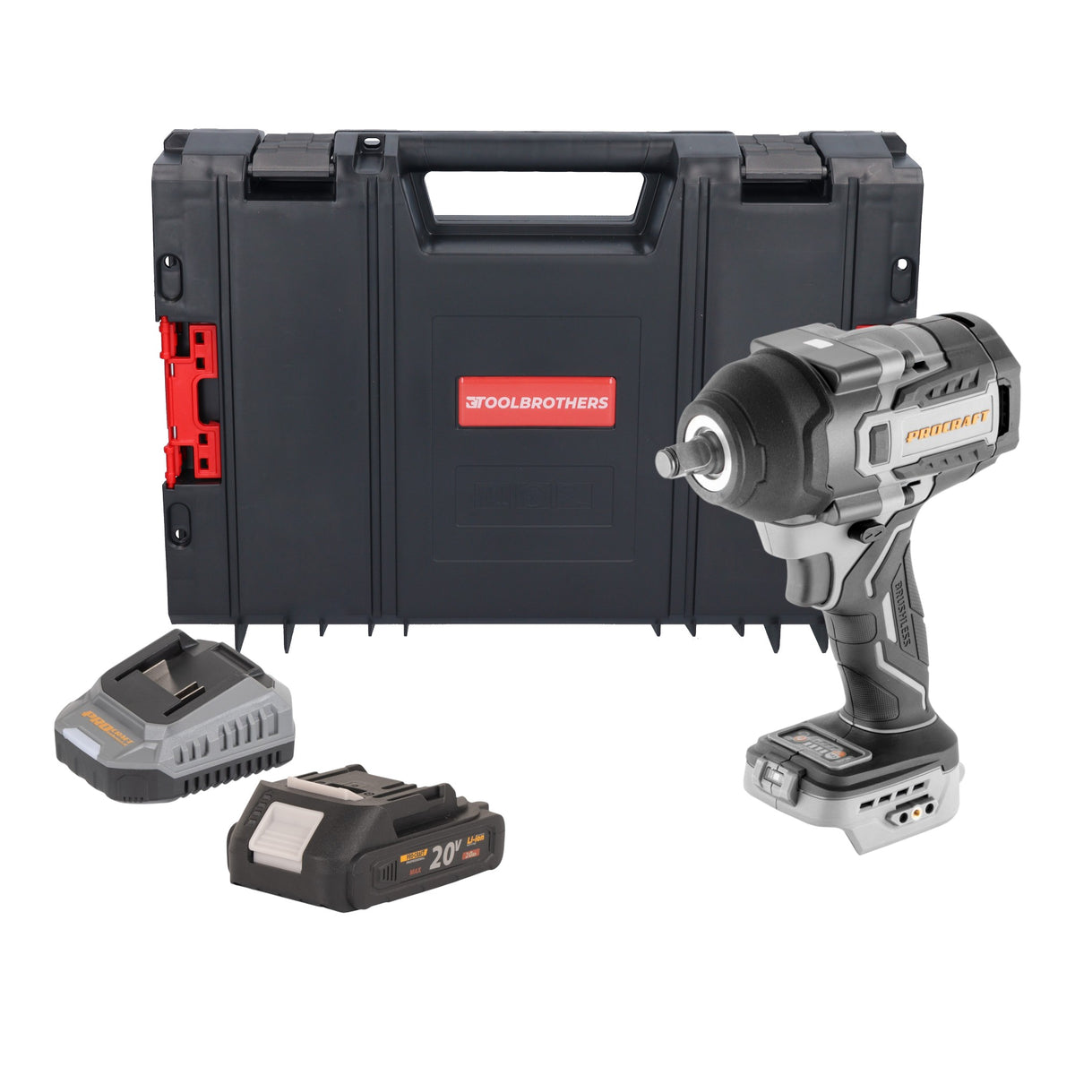 ProCraft Industrial IW850A-BB Akku Schlagschrauber 20 V 850 Nm 1/2" Brushless + 1x Akku 2,0 Ah + Ladegerät + RHINO Toolcase
