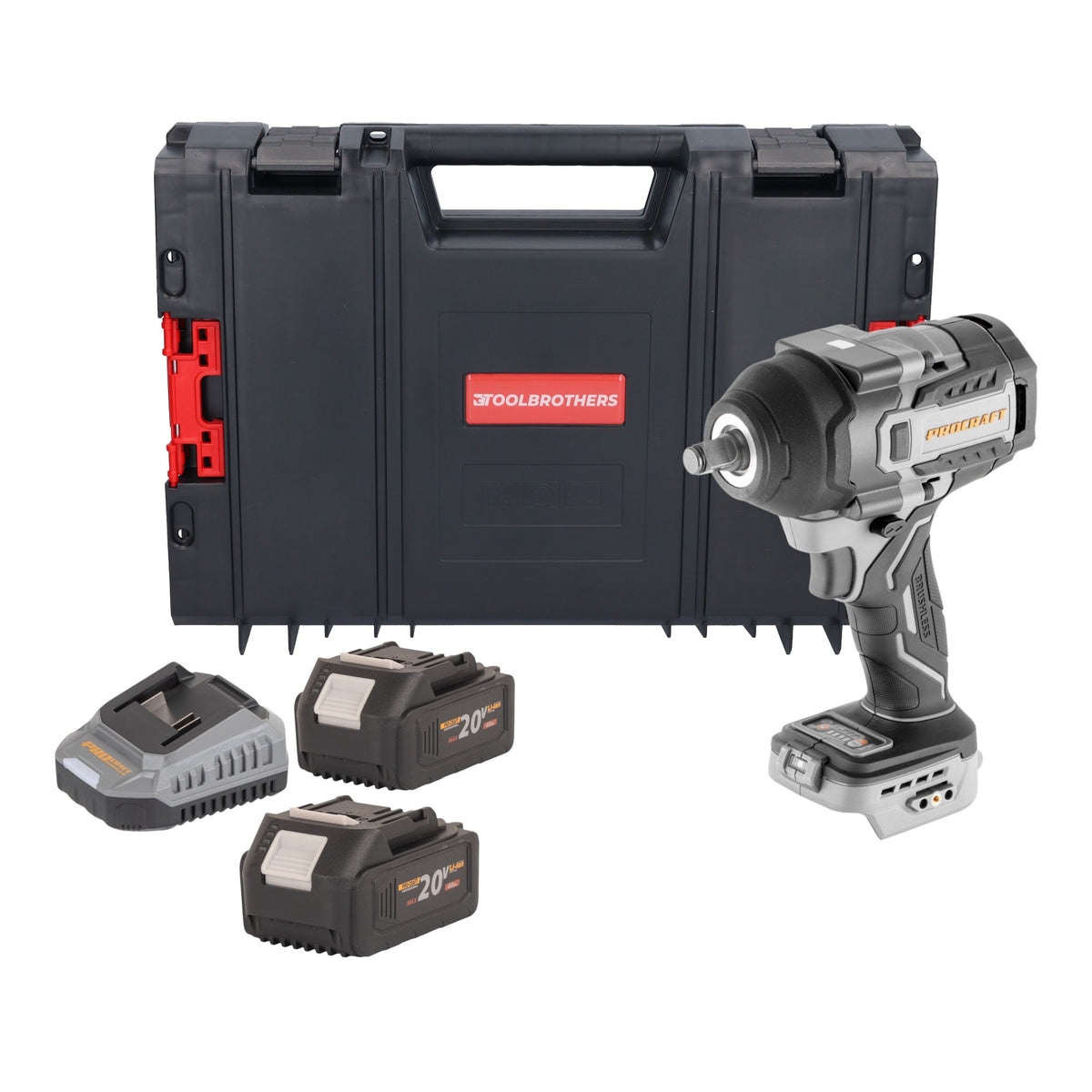 ProCraft Industrial IW850A-BB Akku Schlagschrauber 20 V 850 Nm 1/2" Brushless + 2x Akku 4,0 Ah + Ladegerät + RHINO Toolcase