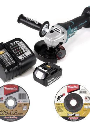 Makita DGA 517 ST1 Akku Winkelschleifer 18 V 125 mm Brushless + 1x Akku 5,0 Ah + Ladegerät + 26x Scheibe - Toolbrothers