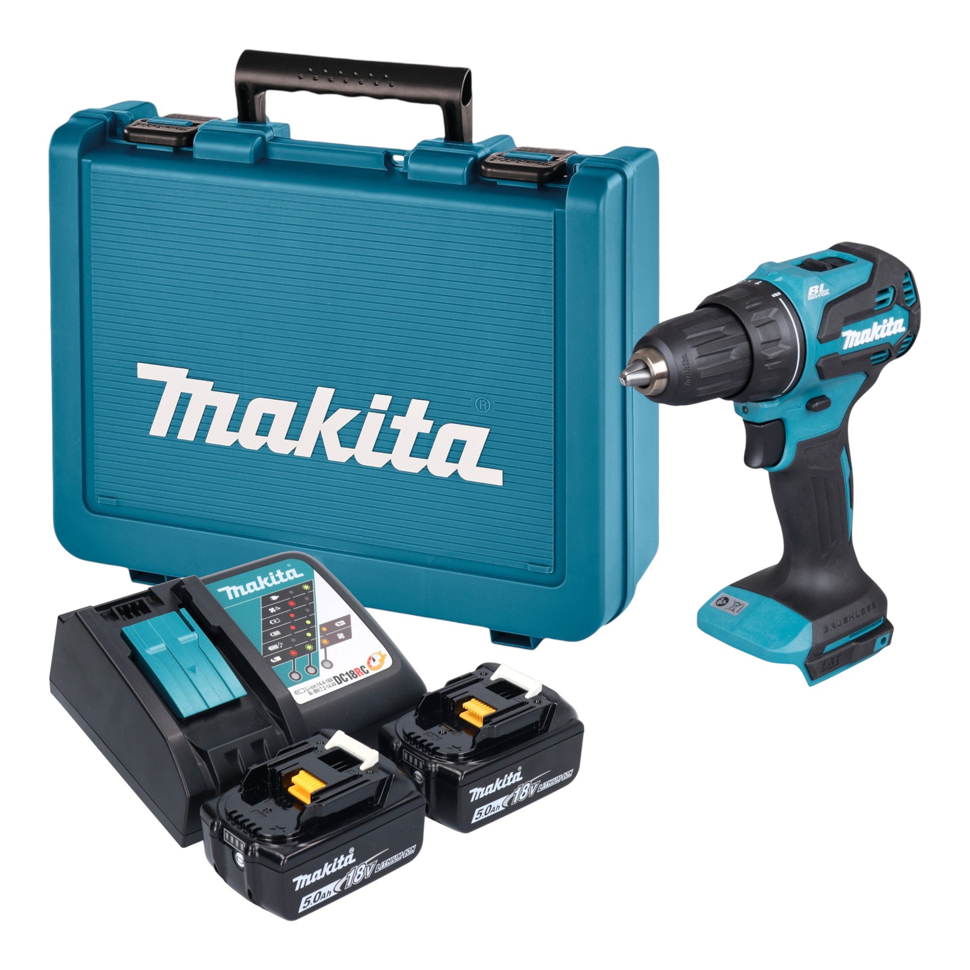 Makita DDF 490 RTE Akku Bohrschrauber 18 V 65 Nm Brushless 2x Akku 5 0 Ah Ladegeraet Koffer 0 - toolbrothers