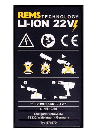 REMS Akku Li-Ion 21,6V (22V max) 1,5 Ah ( 571570 R22 ) - Toolbrothers