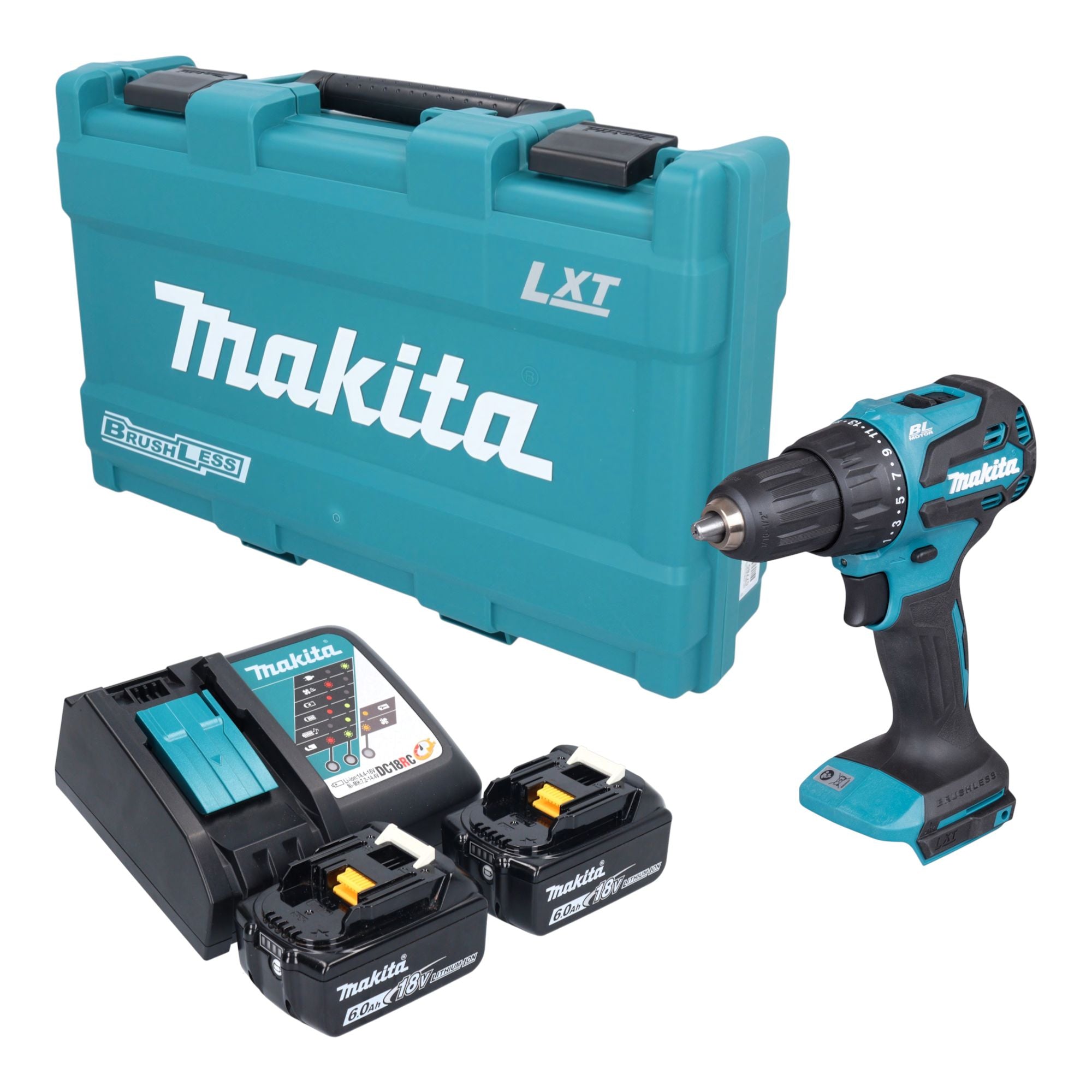 Makita DHP 490 RGK Akku Schlagbohrschrauber 18 V 65 Nm Brushless 2x Akku 6 0 Ah Ladegeraet Koffer 0 - toolbrothers