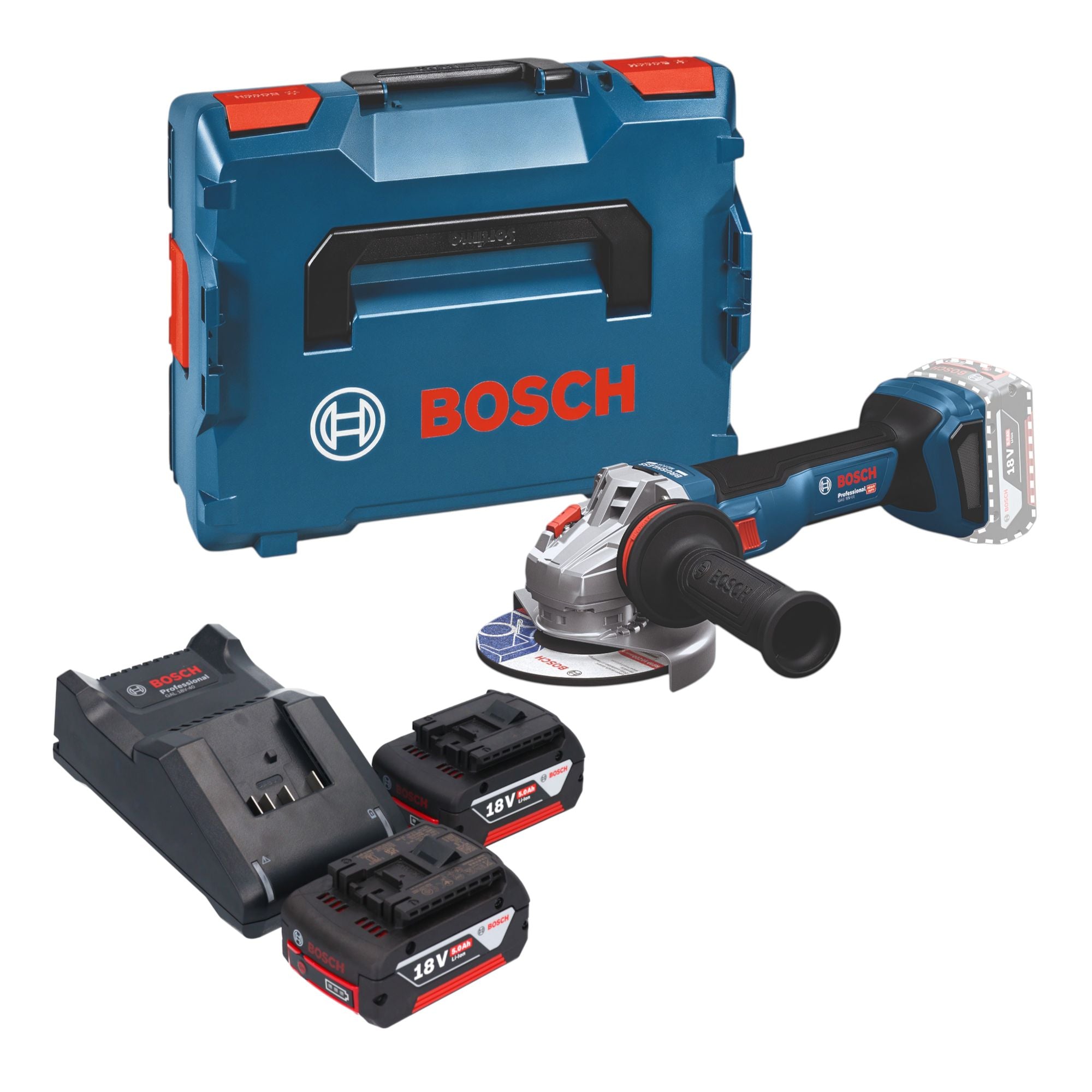 Bosch GWS 18V 11 Professional Akku Winkelschleifer 18 V 125 mm Brushless 2x Akku 5 0 Ah Ladegeraet L Boxx 0 - toolbrothers