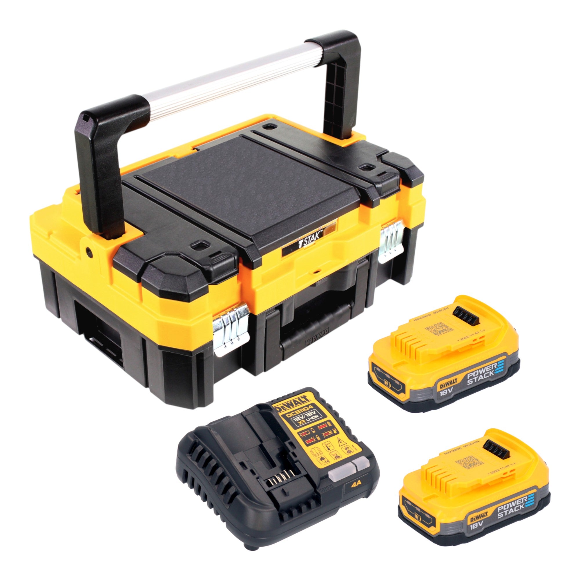 DeWalt DCB 1104 E2T Akku Starter Set 18 V mit 2x Powerstack Akku 1 7 Ah DCB 1104 Ladegeraet TSTAK 0 - toolbrothers