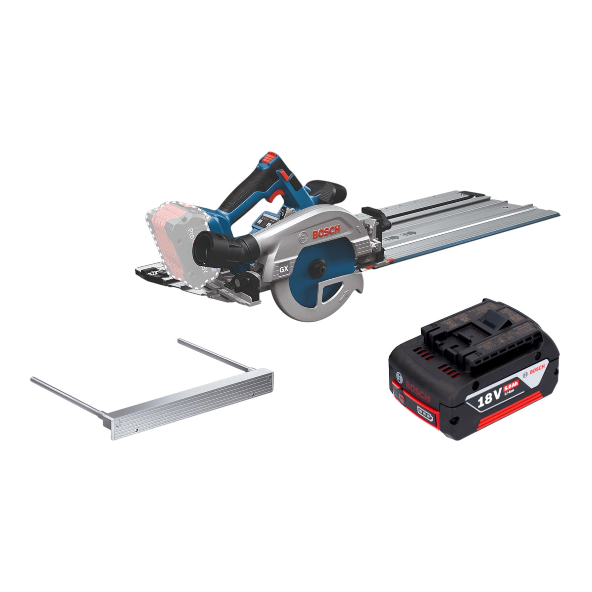 Bosch GKS 18V-57-2 GX Professional Akku Kreissäge 18 V 165 mm Brushless + 1x Akku 5,0 Ah + Kappschiene - ohne Ladegerät